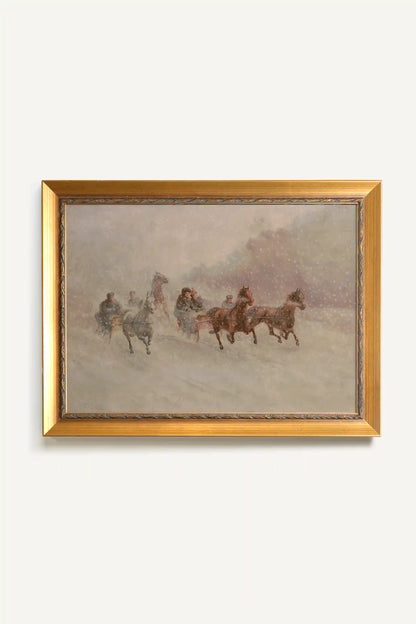 WINTER CHASE, Work on canvas, framed Vintage Gold