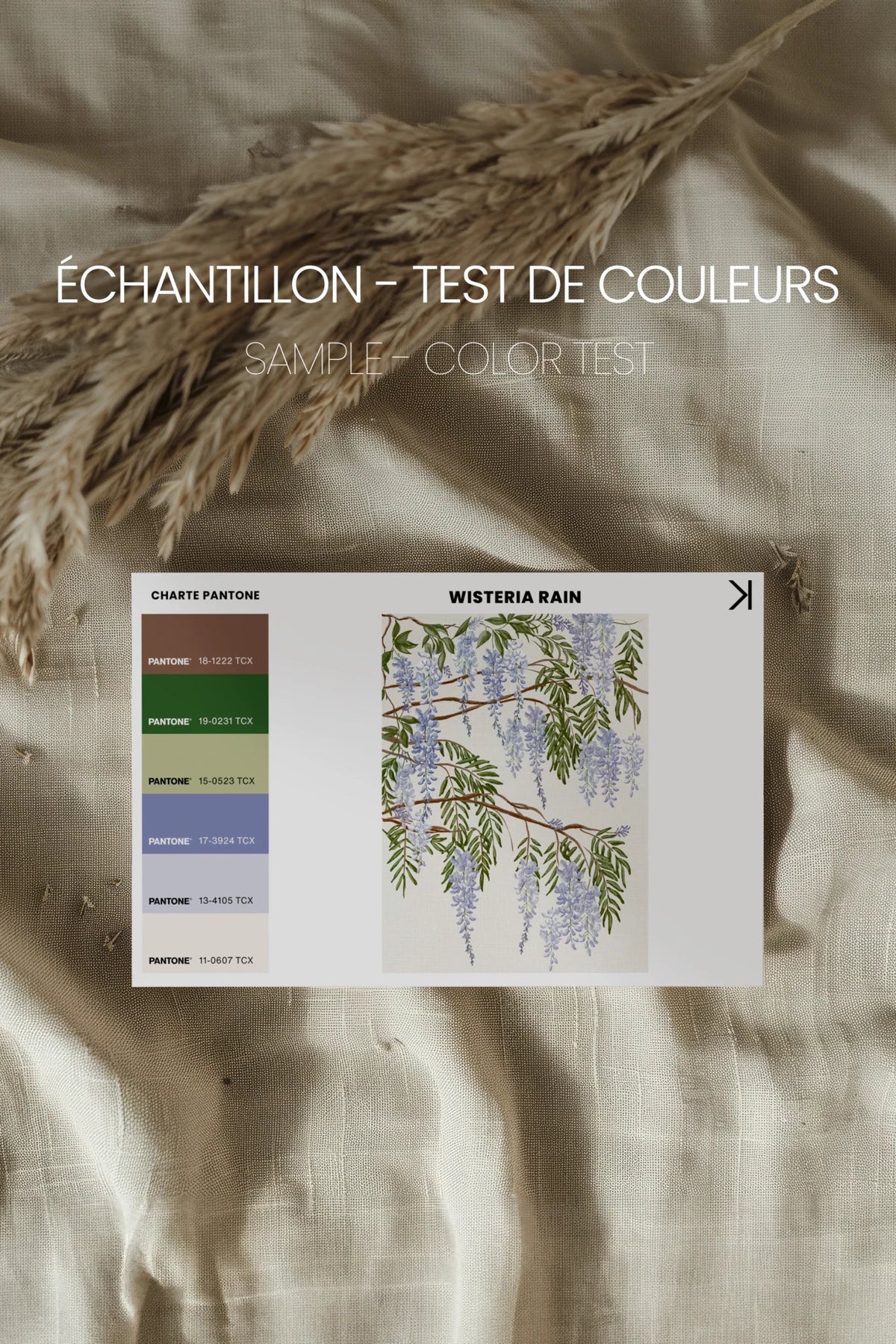 WISTERIA RAIN, Oeuvre sur toile rigide, encadré naturel clair